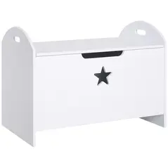 HOMCOM Kids Wooden Toy Box Organizer Children's Toy Storage with Lid Safety Hinge Side Handle Playroom Furniture White - 1