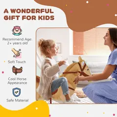 HOMCOM Kids Ride On Standing Horse Cuddly Toy Children Plush Soft Pony Gift w/ Neigh Sound or 2 Years and Up Beige - 7