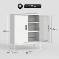 HOMCOM Metal Storage Cabinet with Lock and Adjustable Shelves - White - 3