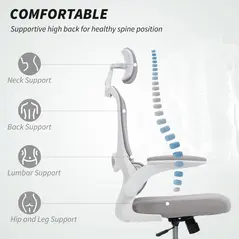 HOMCOM Mesh Back Office Chair, with Lumbar Support - Grey - 4