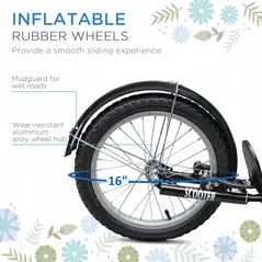 HOMCOM Kids Scooter, Kick Stunt Scooter with Adjustable Handlebar, Dual Brakes, Basket, Cupholder, Mudguard, 16" Inflatable Rubber Wheels, for 5-12 years, Blue - 7