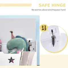 HOMCOM Kids Wooden Toy Box Organizer Children's Toy Storage with Lid Safety Hinge Side Handle Playroom Furniture White - 7