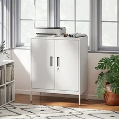 HOMCOM Metal Storage Cabinet with Lock and Adjustable Shelves - White - 2