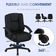 HOMCOM Linen-Look Padded Office Chair - Black - 6