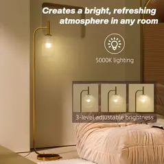 HOMCOM LED Floor Lamp for Living Room with Glass Lampshade, Modern Standing Lamp with Foot Switch, Adjustable Brightness, 2700K for Bedroom, Gold Tone - 5