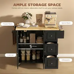 HOMCOM Kitchen Island on Wheels, Rolling Kitchen Storage Trolley with Drop Leaf, Drawers, Towel and Spice Rack, Black - 5