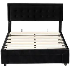 HOMCOM King Size Ottoman Bed Frame, with Front Drawer - Black - 1