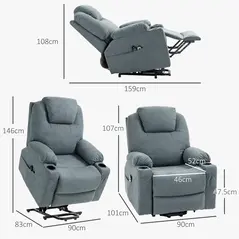 HOMCOM Lift-And-Recline Massage Armchair, with Heat - Grey - 3
