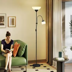 HOMCOM LED Floor Lamp for Living Room, 180cm Tall Standing Lamp, Mother and Child Uplighter with Adjustable Gooseneck, Black - 8