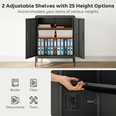 HOMCOM Metal Storage Cabinet with Lock and Adjustable Shelves - Black - 4