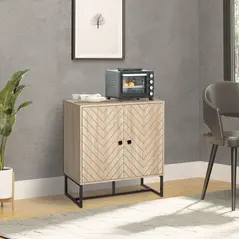 HOMCOM MDF 2-Tier Storage Cabinet Steel Frame Handles Tabletop Unique Home Style Organiser, 80H x 80L x 29.5Wcm-Oak - 2