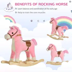 HOMCOM Kids Plush Rocking Horse w/ Sound Moving Mouth Wagging Tail Children Rocker Ride On Toy Gift 3-6 Years Pink - 4