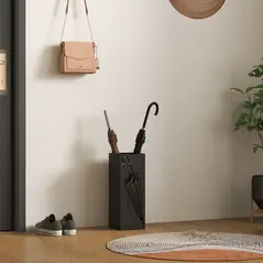 HOMCOM Metal Umbrella Stand, Square Umbrella Holder with 4 Hooks and Removable Drip Tray, Decorative Umbrella Storage Rack for Entryway, Hallway, 15.5 x 15.5 x 41 cm, Black - 8