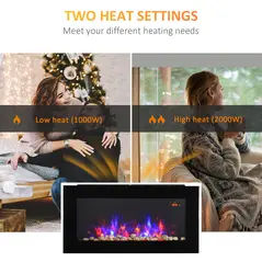 HOMCOM LED Wall Mounted Fireplace Curved Glass Electric Fire Place for Living Room, 1000W/2000W, 48H x 90.8W x 11.5Dcm, Black - 4