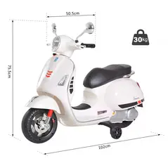 HOMCOM Kids Ride On Vespa Motorcycle W/LED Lights - White - 3