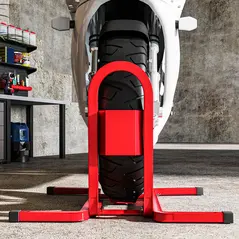 HOMCOM Metal Motorcycle Motorbike Wheel Chock Locking Stand System 17", 19", 21"/43, 48, 51 cm Front Wheels Steel Adjustable Fixing Tyre Holder Support - 8