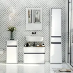 HOMCOM MDF Tri-Compartment Bathroom Storage Cabinet White - 2