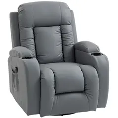HOMCOM Massage Recliner Armchair, PU Leather Recliner Chair, Grey - 1