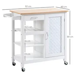 HOMCOM Kitchen Trolley, Kitchen Island on Wheels with Embossed Door Panel, Utility Kitchen Cart with 3 Storage Shelves, White - 3