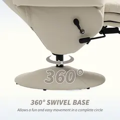 HOMCOM Manual Recliner Chair with Footrest, Upholstered Reclining Armchair with Adjustable Backrest and Cup Holder, PU Leather Swivel Chair for Living Room, Bedroom, Cream White - 6