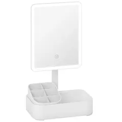 HOMCOM Makeup Mirror with Lights, Rechargeable Vanity Mirror w/ Touch Screen, 2 Lighting Modes and 180° Rotation, White - 1