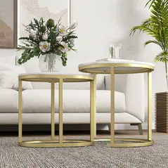 HOMCOM Marble-Effect Nest of Tables - Gold Tone/White - 8