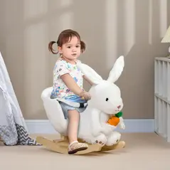 HOMCOM Kids Rabbit-Shaped Rocking Horse, with Safety Belt, Realistic Sounds, for Ages 18-36 Months - White - 2