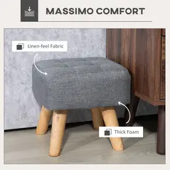 HOMCOM Linen-Look Square Padded Footstool - Grey - 5