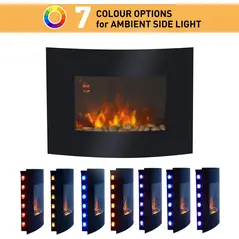 HOMCOM Led Wall Mounted Fireplace Curved Glass Electric Fire Place Fire Place 7 Colour Side Lights Slimline, 900/1800W, 65cm x 52cm - 5