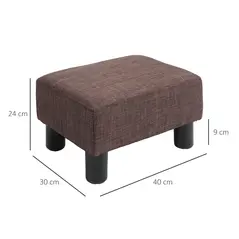 HOMCOM Linen Fabric Footstool Ottoman Cube with 4 Plastic Legs, Brown - 3