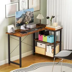 HOMCOM L Shaped Desk, Corner Computer Desk with Bookshelf for Home Office, Study Room, Workstation, 120 x 73.2 x 75cm, Rustic Brown - 9