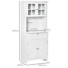 HOMCOM Kitchen Cupboard, Wooden Storage Cabinet with Framed Glass Door, Drawer, Microwave Space for Dining and Living Room, White - 3