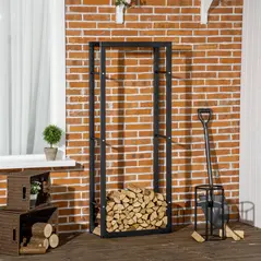 HOMCOM Metal Firewood Log Holder Tall Firewood Rack Indoor Outdoor Fireplace Wood Storage Shelf, Black, 60Wx25Dx150Hcm - 2