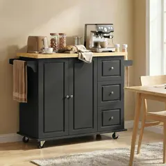 HOMCOM Kitchen Island on Wheels, Rolling Kitchen Storage Trolley with Drop Leaf, Drawers, Towel and Spice Rack, Black - 8