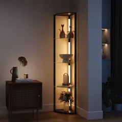 HOMCOM LED Floor Lamp with Shelves, Dimmable Standing Lamp with Foot Switch for Living Room, Bedroom, Black - 2