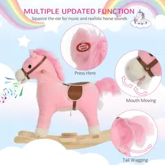 HOMCOM Kids Plush Rocking Horse w/ Sound Moving Mouth Wagging Tail Children Rocker Ride On Toy Gift 3-6 Years Pink - 6