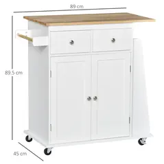 HOMCOM Kitchen Island on Wheels, Mobile Storage Trolley, Rolling Kitchen Cart with Rubber Wood Top, 2-Door Cabinets, 2 Drawers, Adjustable Shelf, 3-Tier Spice Rack, Drawers - 3