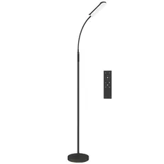 HOMCOM LED Floor Lamp, Standing Lamp with Remote & Touch Control, Stepless Dimmable Colours Temperature & Brightness, 360° Adjustable Gooseneck, 1 Hour Timer, Memory Function for Living Room, Black - 1