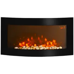 HOMCOM Led Wall Mounted Fireplace Curved Glass Electric Fire Place Fire Place 7 Colour Side Lights Slimline, 1000/2000W, 89.2cm x 48cm - 1