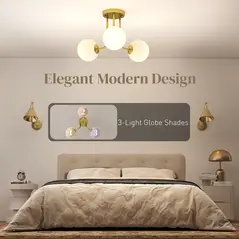 HOMCOM LED Ceiling Light with Globe Shades, Modern 3-Light Ceiling Light with G9 Sockets for Living Room, Bedroom, Dining Room, Bulbs Not Included, Gold Tone - 4