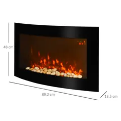 HOMCOM Led Wall Mounted Fireplace Curved Glass Electric Fire Place Fire Place 7 Colour Side Lights Slimline, 1000/2000W, 89.2cm x 48cm - 3