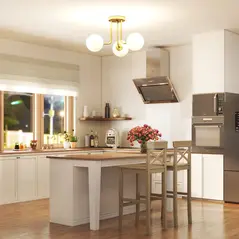 HOMCOM LED Ceiling Light with Globe Shades, Modern 3-Light Ceiling Light with G9 Sockets for Living Room, Bedroom, Dining Room, Bulbs Not Included, Gold Tone - 8