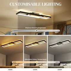 HOMCOM LED Ceiling Light, Modern Dimmable Ceiling Light with Wall Switch & Remote Control, Flush Mount Ceiling Lamp with 3000-6000K Colour Temperatures for Living Room, Bedroom, Black - 4
