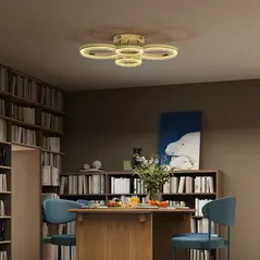 HOMCOM LED Ceiling Light, Modern 4 Rings Ceiling Lamp with Wall Switch Control, 40W 4350lm Flush Mount Ceiling Light with 3500K/4500K/6000K Colour Temperatures for Living Room, Bedroom, Gold Tone - 9