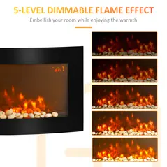 HOMCOM Led Wall Mounted Fireplace Curved Glass Electric Fire Place Fire Place 7 Colour Side Lights Slimline, 1000/2000W, 89.2cm x 48cm - 6
