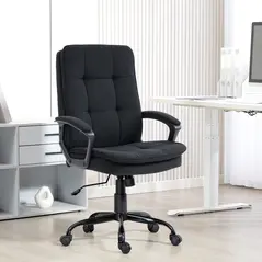 HOMCOM Linen-Look Double-Padded Office Chair - Black - 2