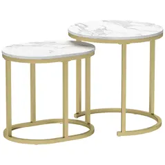 HOMCOM Marble-Effect Nest of Tables - Gold Tone/White - 1