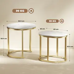 HOMCOM Marble-Effect Nest of Tables - Gold Tone/White - 3