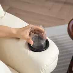 HOMCOM Manual Recliner Chair with Footrest, Upholstered Reclining Armchair with Adjustable Backrest and Cup Holder, PU Leather Swivel Chair for Living Room, Bedroom, Cream White - 9