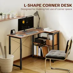 HOMCOM L Shaped Desk, Corner Computer Desk with Bookshelf for Home Office, Study Room, Workstation, 120 x 73.2 x 75cm, Rustic Brown - 4